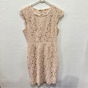 Jessakae Eyelet Lace Oatmeal Cream Dress Womens Small Mini Cocktail Party Bridal